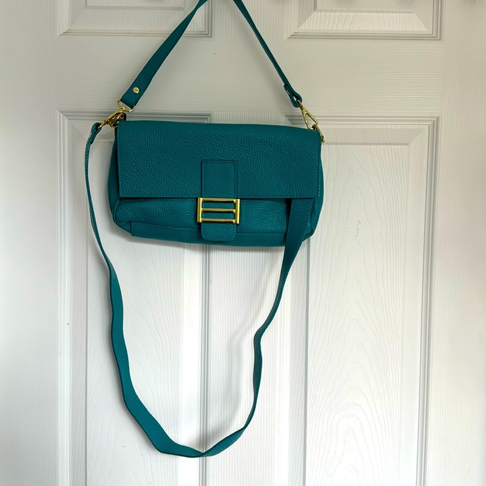 Teal blue leather bag Divina Firenze made in Italy